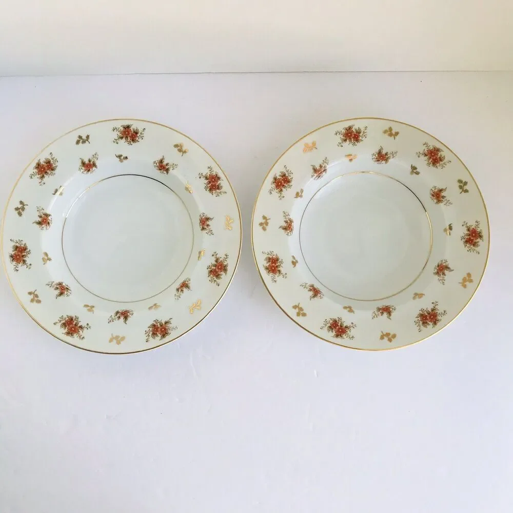 Noritake China 5153 DULCY 2 Soup Bowl Made In Japan Ivory Floral Gold Edge